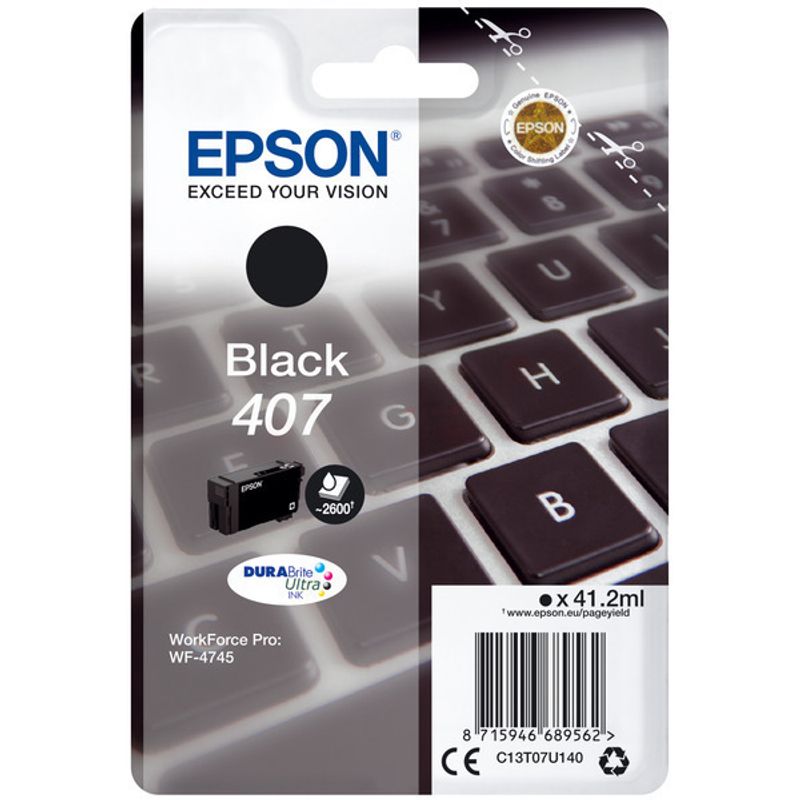 Original Epson C13T07U140 / 407 Tintenpatrone schwarz 