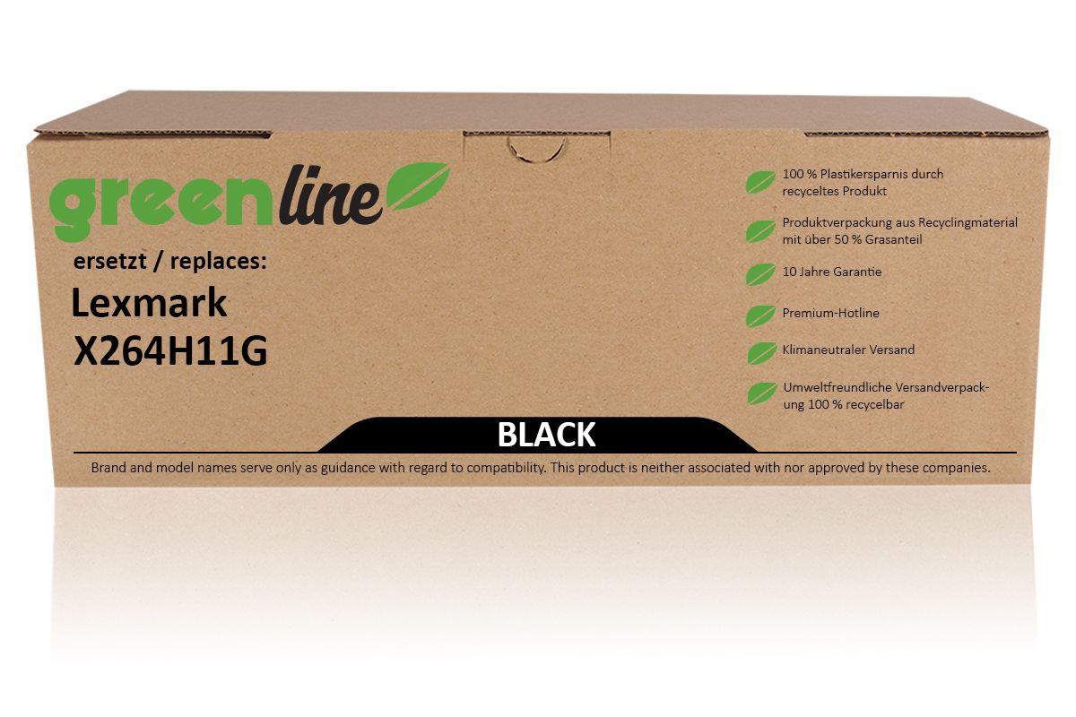 greenline ersetzt Lexmark X264H11G Tonerkartusche, schwarz 