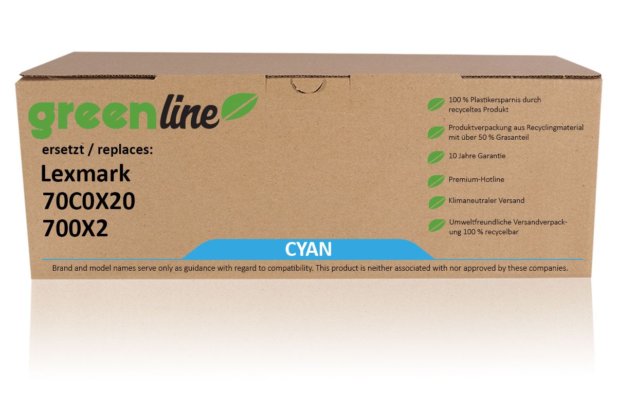 greenline ersetzt Lexmark 70C0X20 / 700X2 Tonerkartusche, cyan 