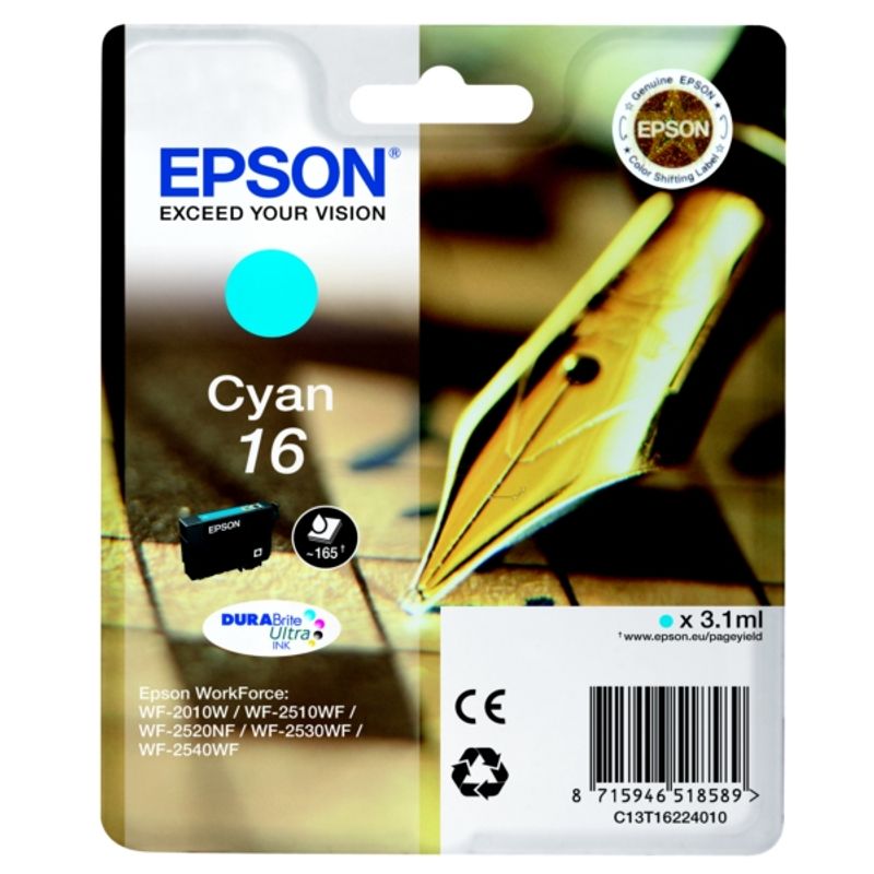 Original Epson C13T16224012 / 16 Tintenpatrone cyan 