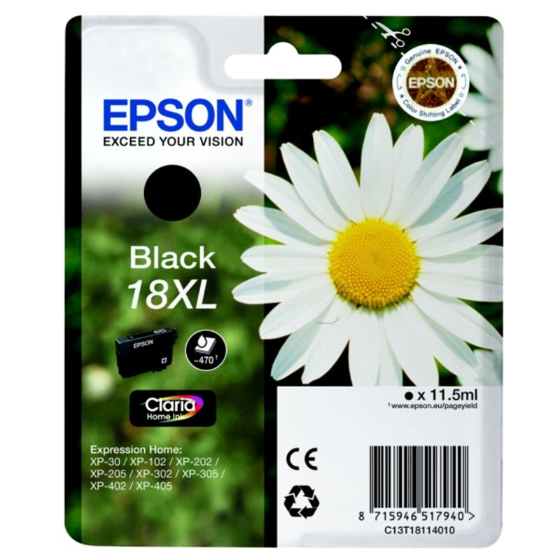 Original Epson C13T18114022 / 18XL Tintenpatrone schwarz 