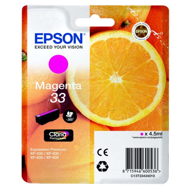 Original Epson C13T33434012 / 33 Tintenpatrone magenta 