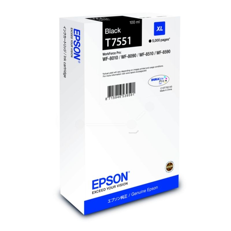 Original Epson C13T755140 / T7551 Tintenpatrone schwarz 