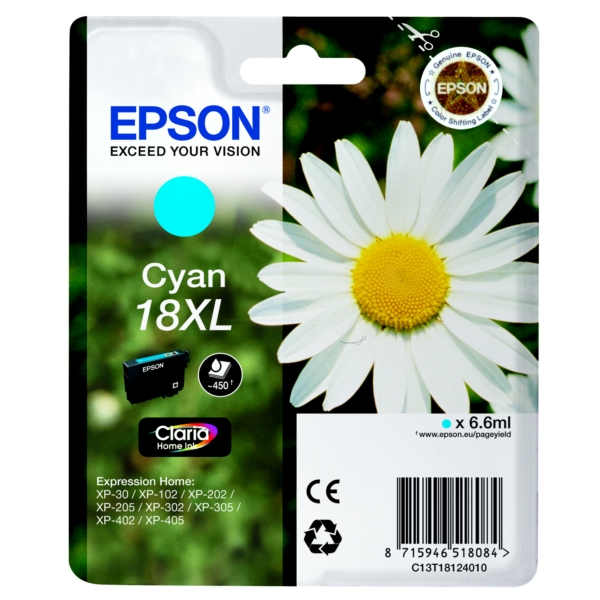 Original Epson C13T18124012 / 18XL Tintenpatrone cyan