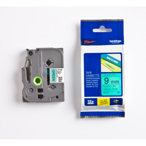 Original Brother TZE721 P-Touch Farbband schwarz auf grün Laminat 9mm x 8m