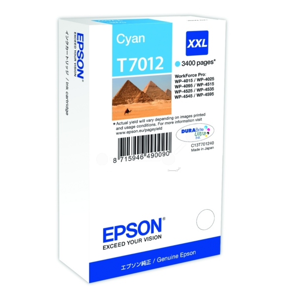 Original Epson C13T70124010 / T7012 Tintenpatrone cyan