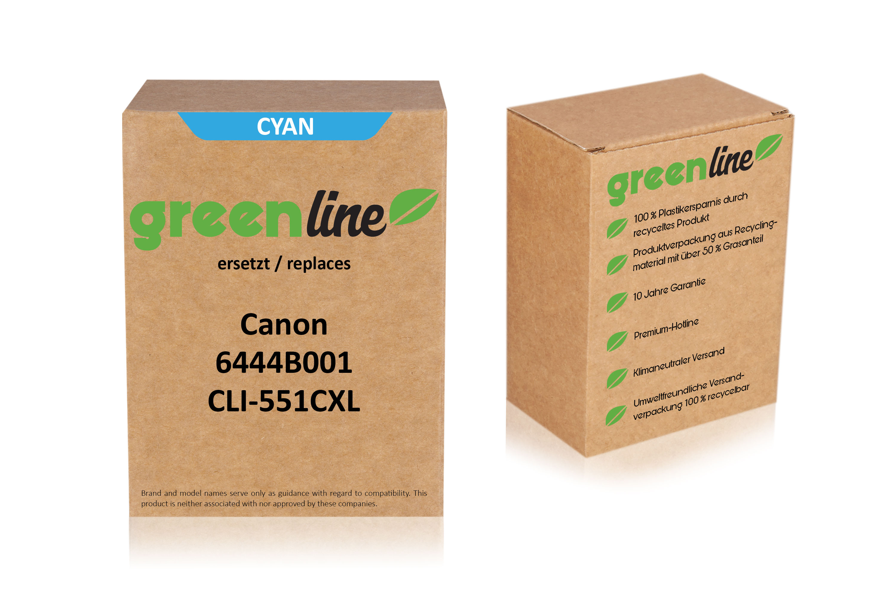 greenline ersetzt Canon 6444 B 001 / CLI-551 CXL Tintenpatrone, cyan