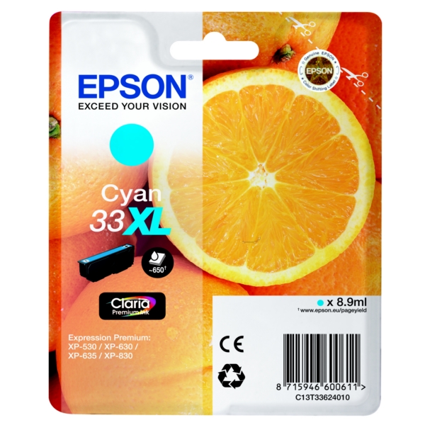 Original Epson C13T33624022 / 33XL Tintenpatrone cyan